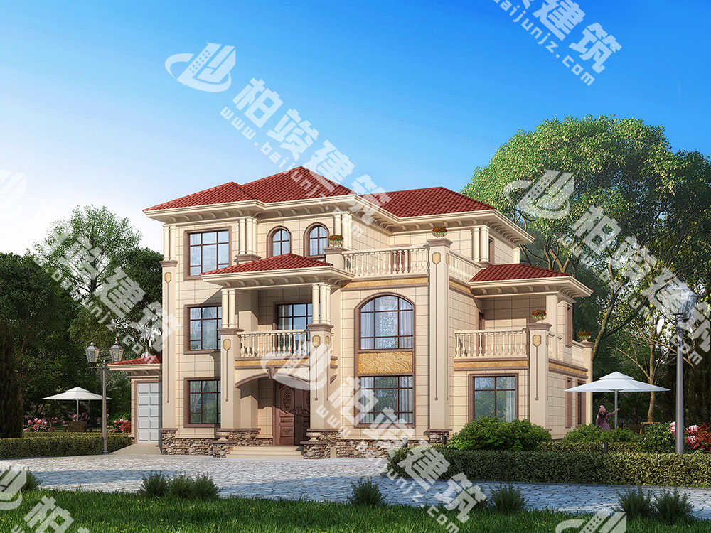 農村三層簡歐風格自建房設計圖，占地218㎡，外觀典雅溫馨，內部配置很全