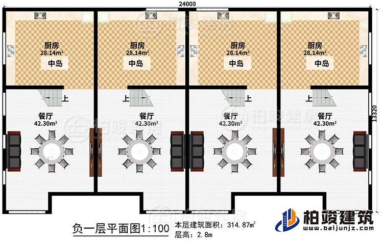 地下室：4廚房、4中島、4餐廳