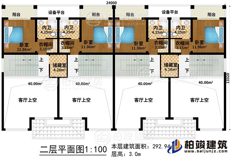 二層：4客廳上空、2儲藏室、4臥室、4衣帽間、4內衛、4陽台